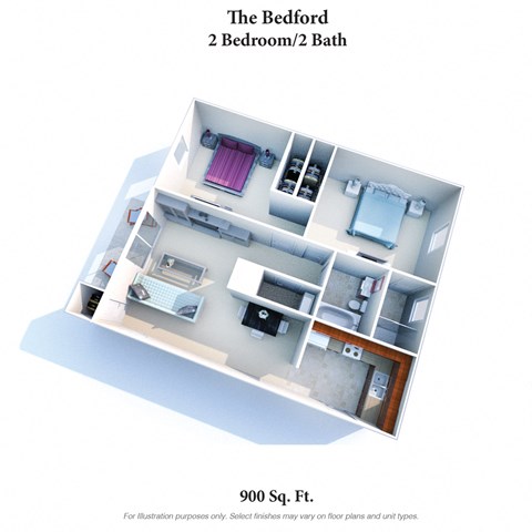 2 Bedroom 2 Bathroom Floor Plan at Revere Village Apartments, Ohio, 45458